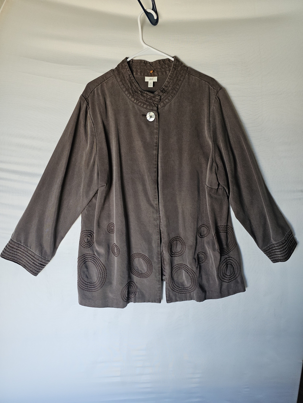 J. Jill Embroidered Tencel Jacket - 2X - Gray/Brown